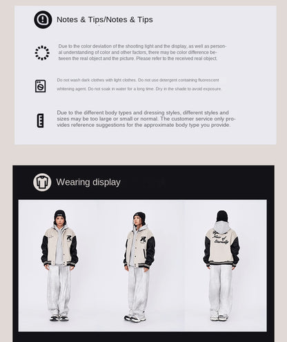 New Retro Street Leather Heavy Industry Embroidered Contrast Color Couple American Baseball Suit Jacket For Men And Women SHW-432