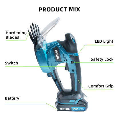 Holyever Dual Purpose Cordless Hedge Trimmer with Two Batteries for Home and Garden Trimming Plants, Saplings, Flowers, grass shear gift for Father