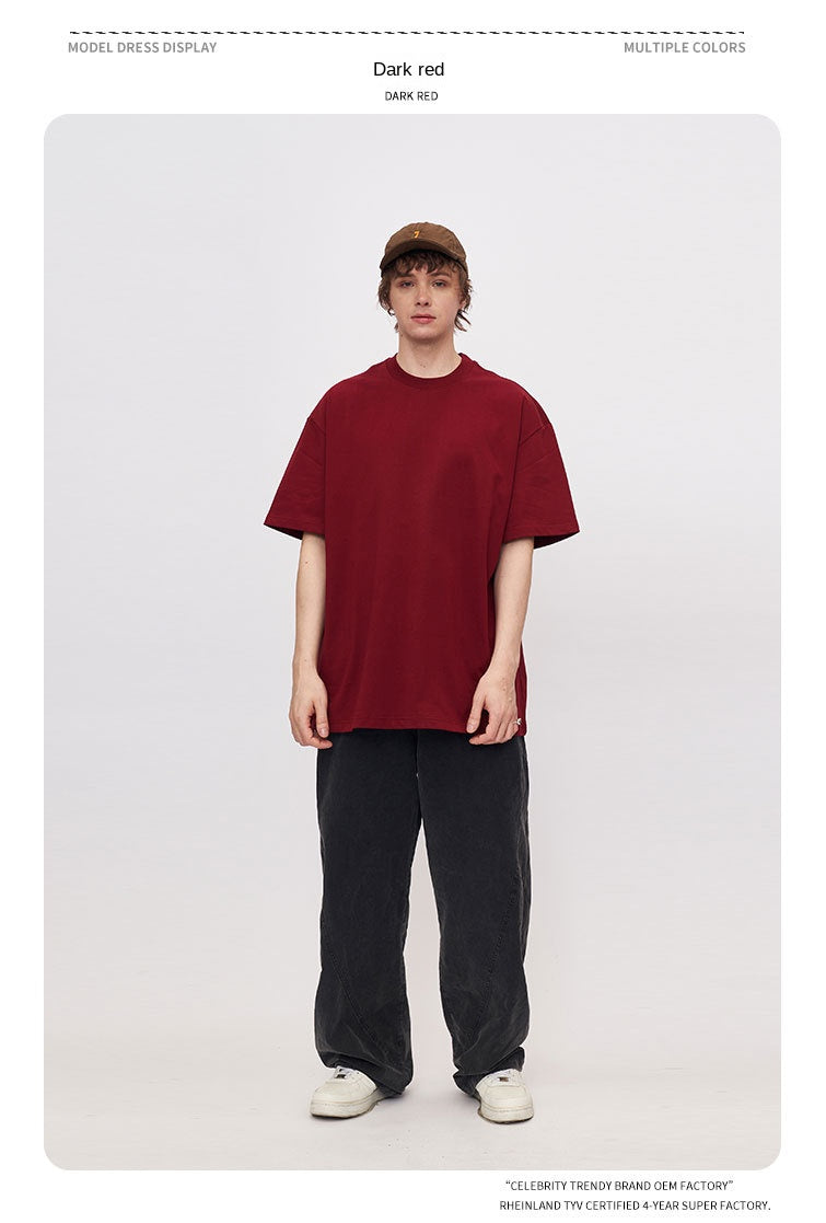RFSD Men's 2025 Spring and Summer 305G Heavy T-shirt Men's American Pure Cotton Tide Brand Solid Color Short Sleeve Teenager T-shirt SH-682