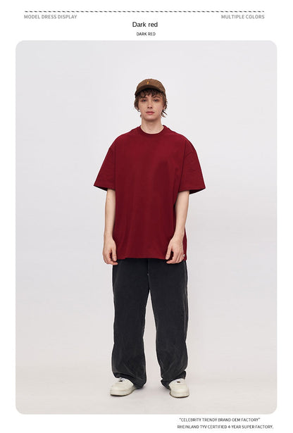 RFSD Men's 2025 Spring and Summer 305G Heavy T-shirt Men's American Pure Cotton Tide Brand Solid Color Short Sleeve Teenager T-shirt SH-682