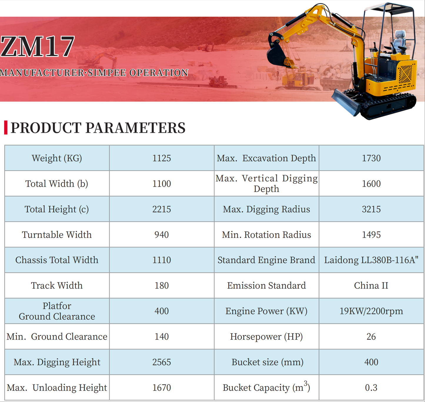 Small Excavator ZM17